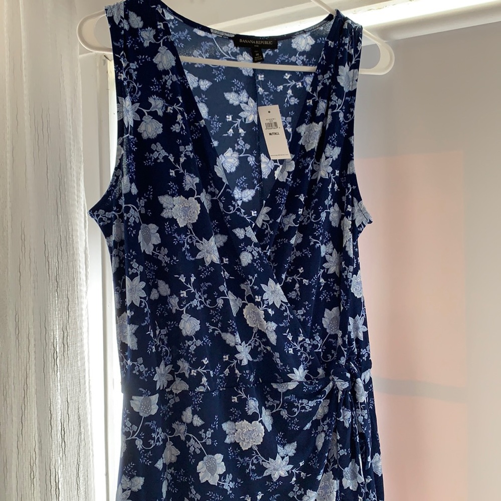 Tall Banana Republic Navy Blue Floral Wrap Dress